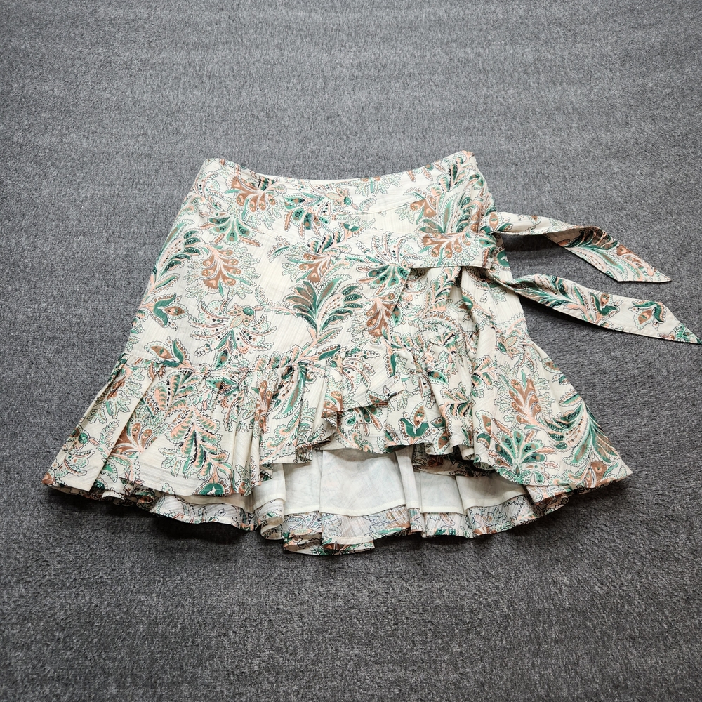 Floral Ruffle Wrap Mini Skirt in Cream and Green